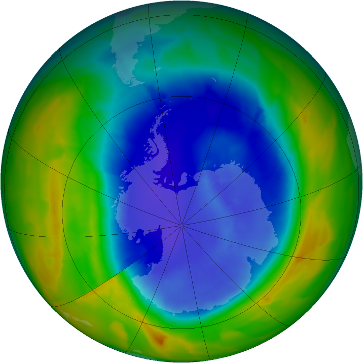 Antarctic ozone map for 12 September 2012